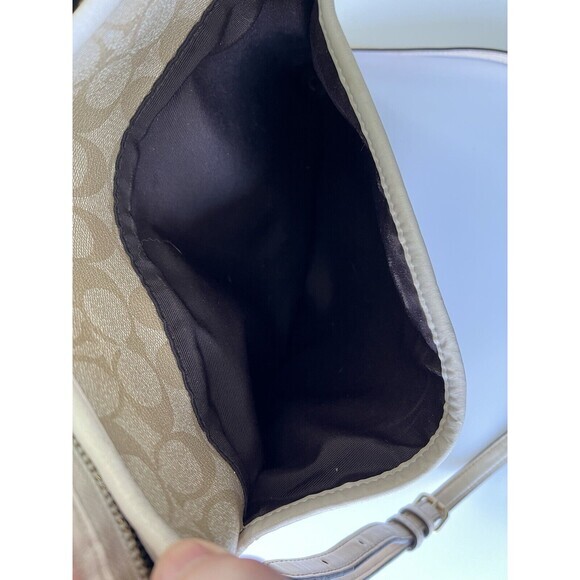 COACH  F58297 File Shoulder Crossbody Bag Khaki PVC  with Cream Leather trim - Picture 6 of 10